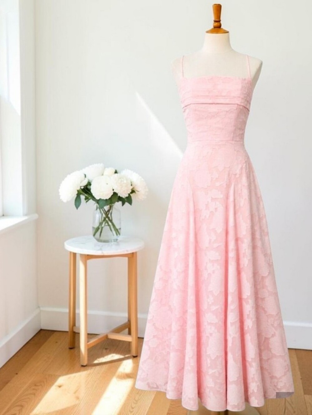 Blush Pink Jacquard Formal Gown Strappy Open Back Prom Wedding Suze 10/12